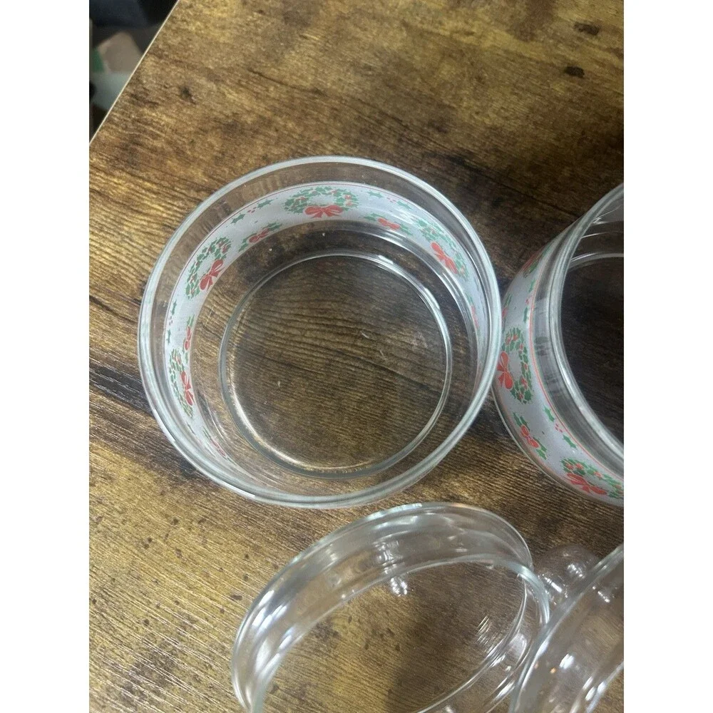 3 Indiana Glass Christmas Gift Jar Candy Nut Clear Glass Lid Wreath Holly Berry